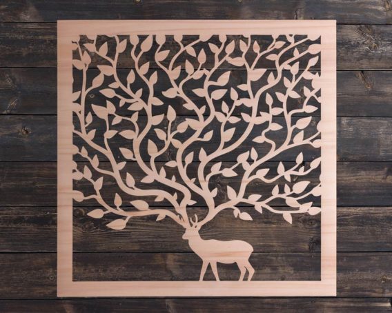 decoration murale cerf arbre en bois