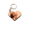 Porte clé photo personnalisé en bois cœur DHLaser Design gravure mère embrassant bébé sur fond neutre blanc