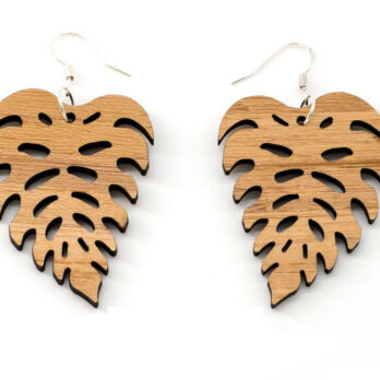 Boucles d&rsquo;oreilles en bois, feuille de palmier