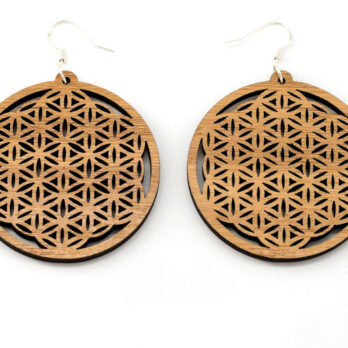 Boucles d&rsquo;oreilles en bois, Fleur de vie